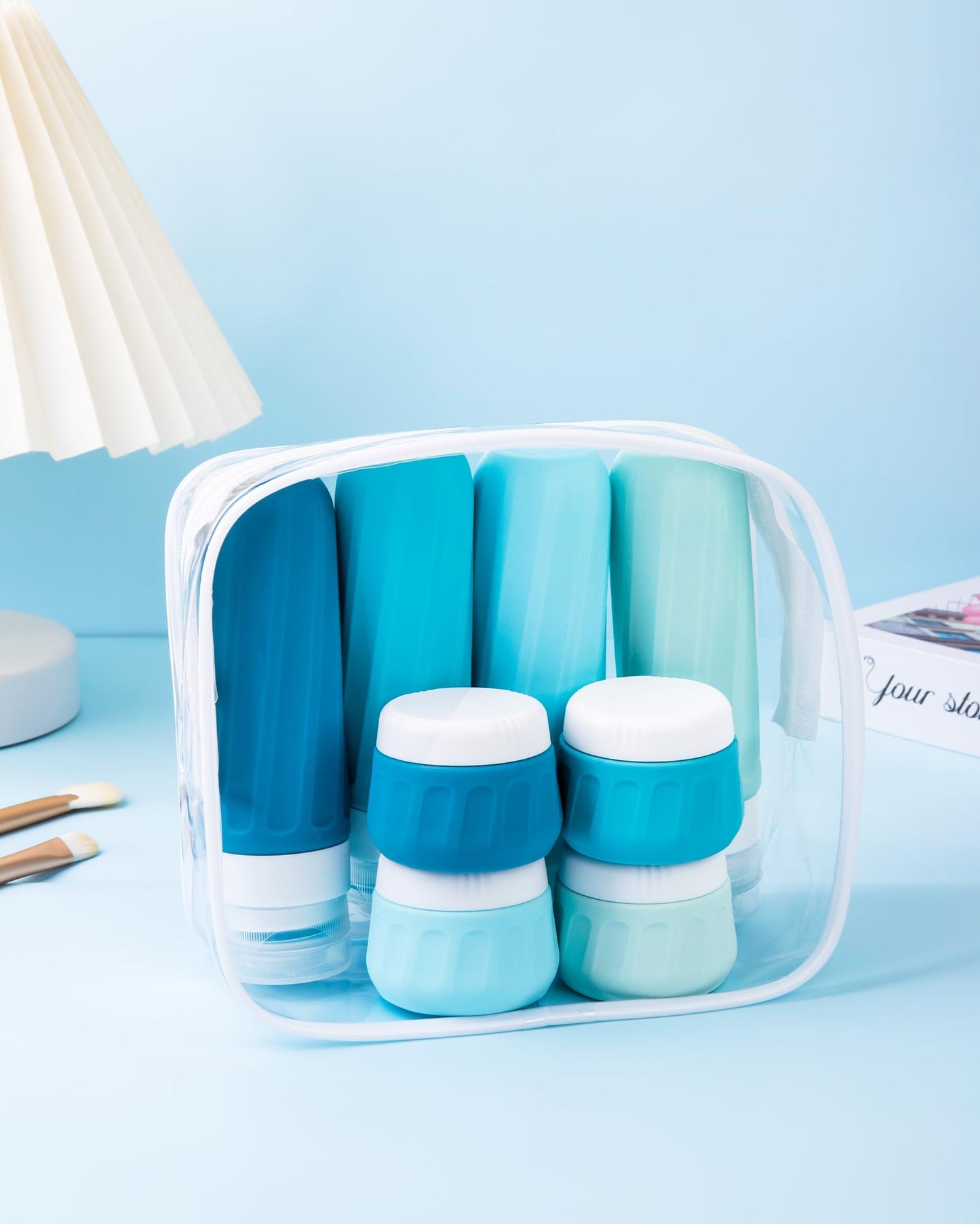 Mrsdry Travel Bottles for Toiletries, Travel Size Toiletries 10 Pack, Tsa Approved Travel Size Containers 3oz, with Travel Essentials Clear Bag, Leak Proof Silicone Squeezable Creams Jars