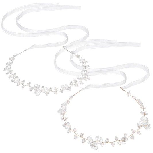 MBAIYO 2Pcs Flower Girl Hair Accessory, Pearl Flower Girl Headpiece Adjustable Wedding Headband for Girls Wedding Birthday Party First Communion Head Crown for Women