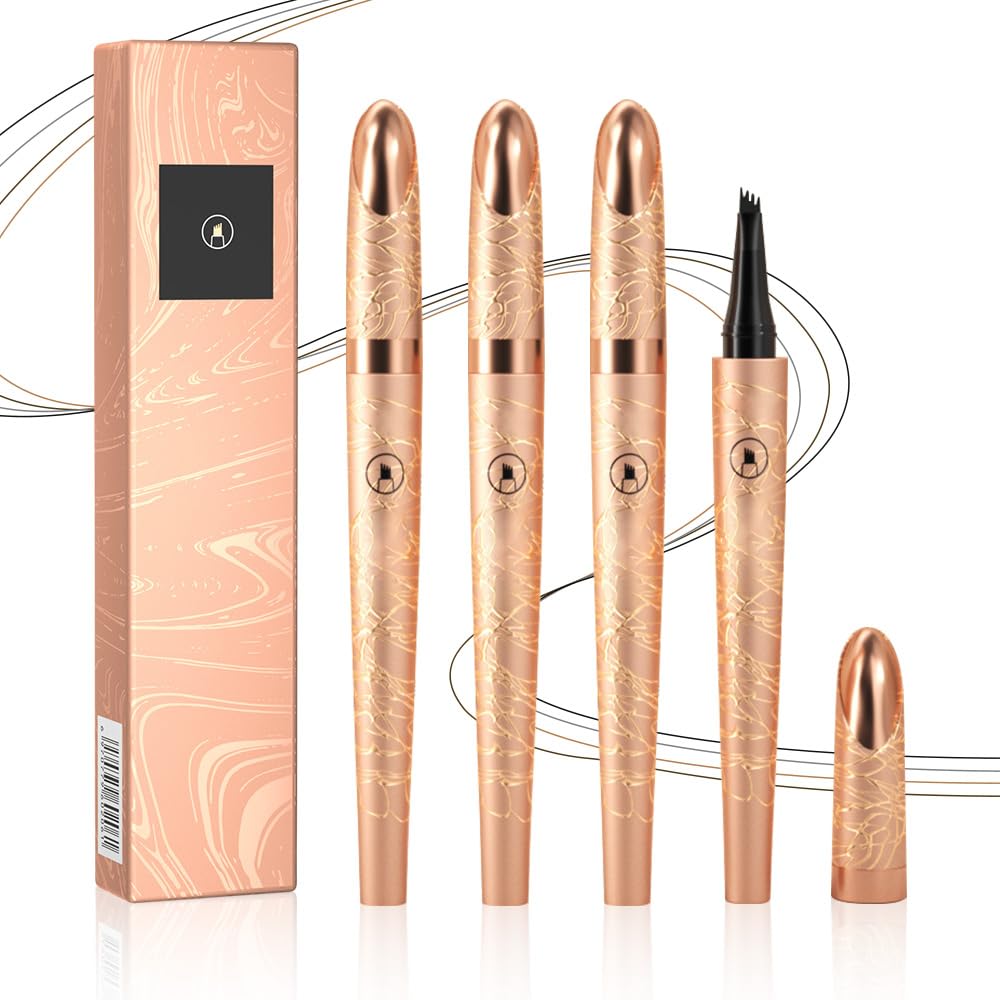 Microblading Eyebrow Pencil - Premium Waterproof Formula | Long-Lasting Dark Brown Eyebrow Pen with 4 Tips