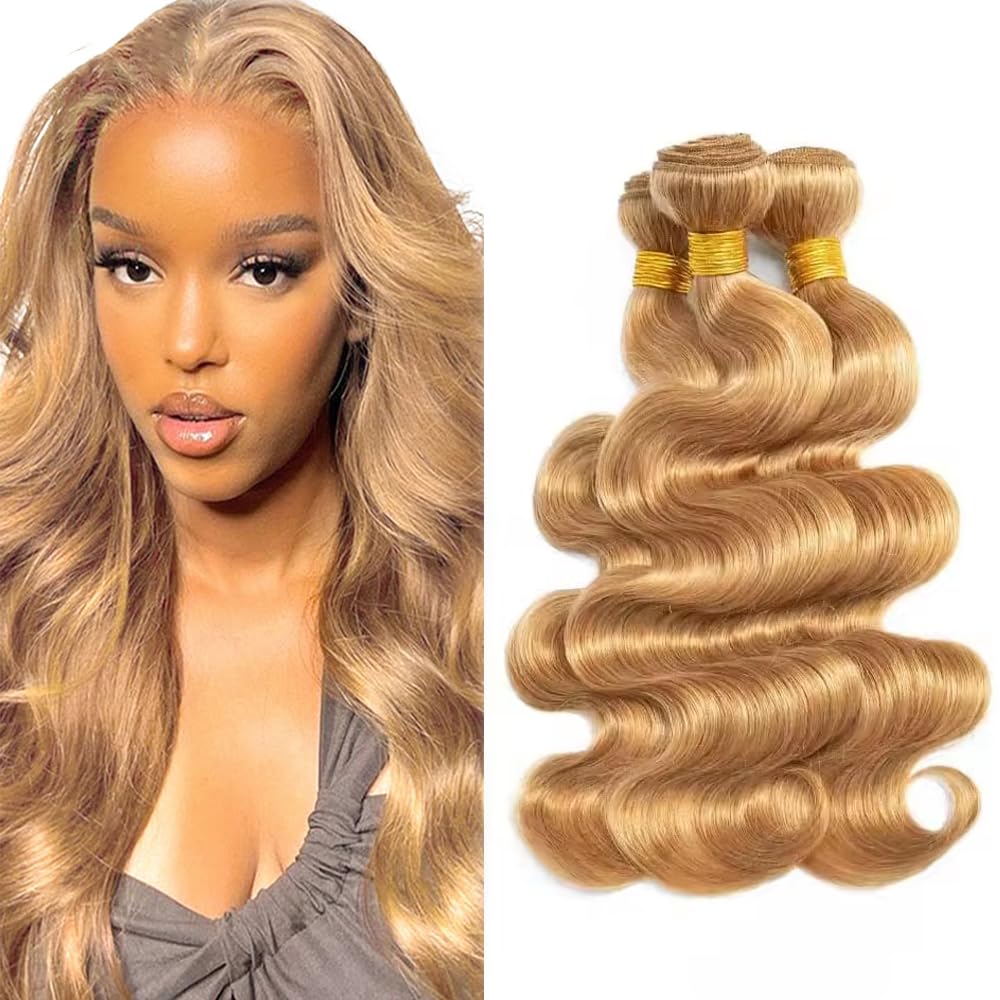 Honey Blonde Bundles 27 Body Wave 3 Bundles Huma Hair 18 20 22 inch 300g AuokMar Unprocessed Virgin 27 Blonde Bundle Human Hair Extensions