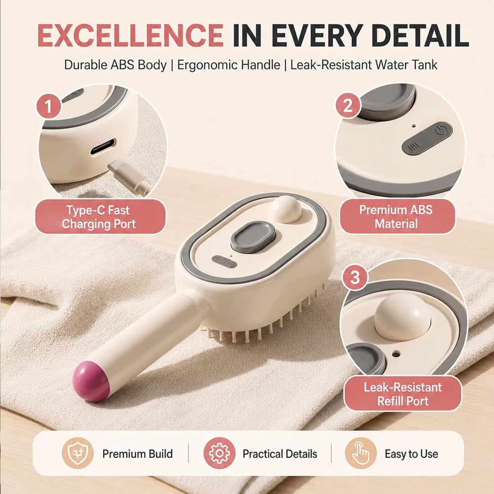 5 in 1 Air Cushion Hair Brush, Electric Spray Air Cushion Massage Comb, Rechargeable Mist Detangling Brush for Smooth, Anti-Static, Frizz-Reducing Hair Care (Beige)