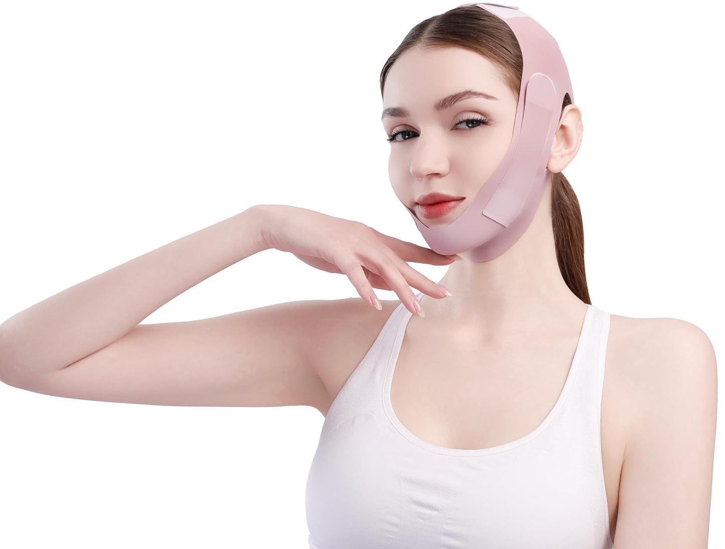 Facial Slimming Strap for Sleeping,Adjustable Chin Strap,Jaw Strap,Jawline Shaper, Mask Chin Up Mask V Shaped Face Mask, Jaw Exerciser,Reusable chin strap,Rose Red