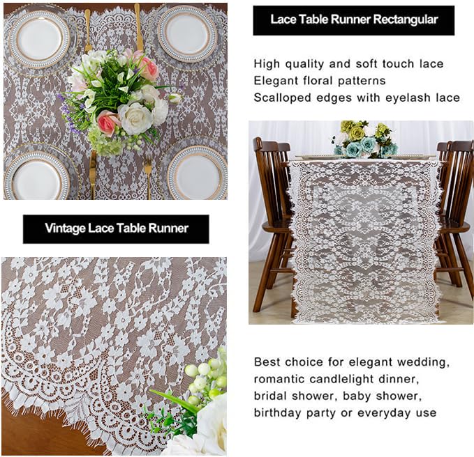 Elegant White Lace Table Runner 30x120 Inch for Weddings & Events