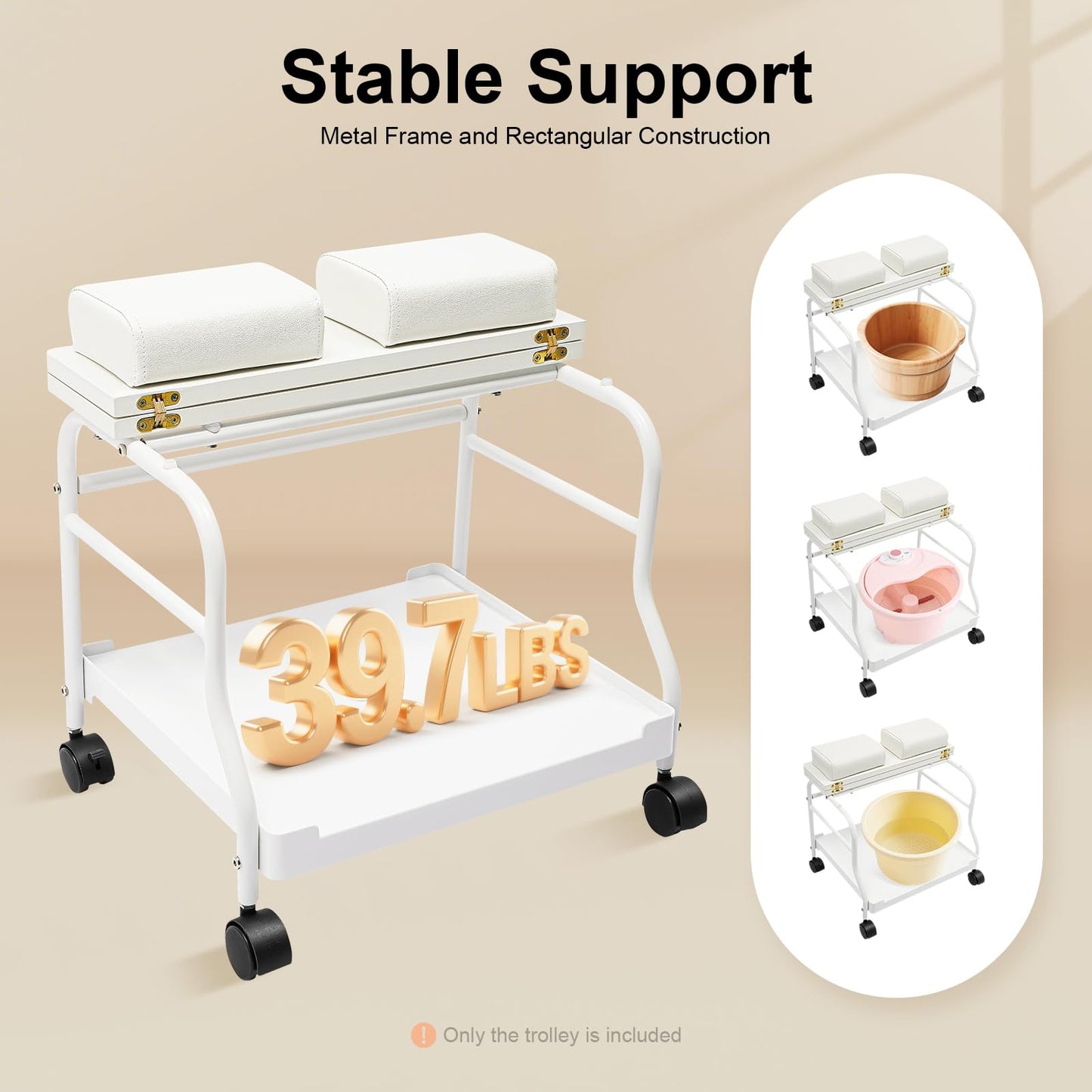 Beauty Salon Nail Or Foot Bath Spa Portable Trolley, Portable Pedicure Footrest Stool Cart for Salon Nail Foot Bath Spa