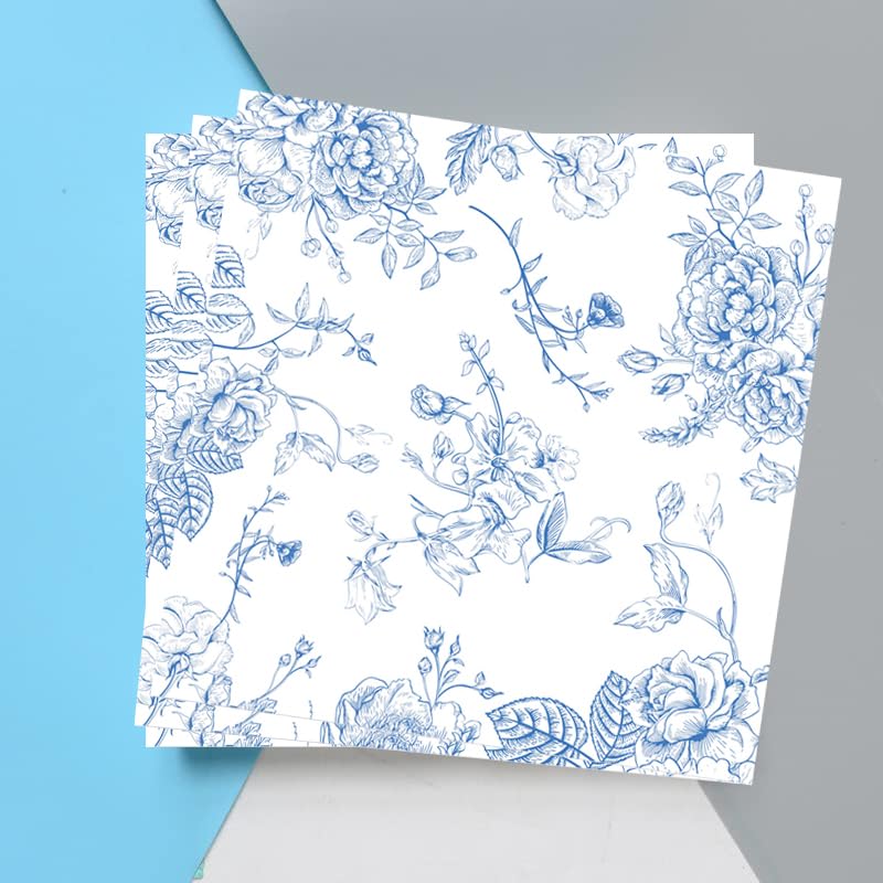 50 Pack Blue Floral Cocktail Napkins for Parties & Events