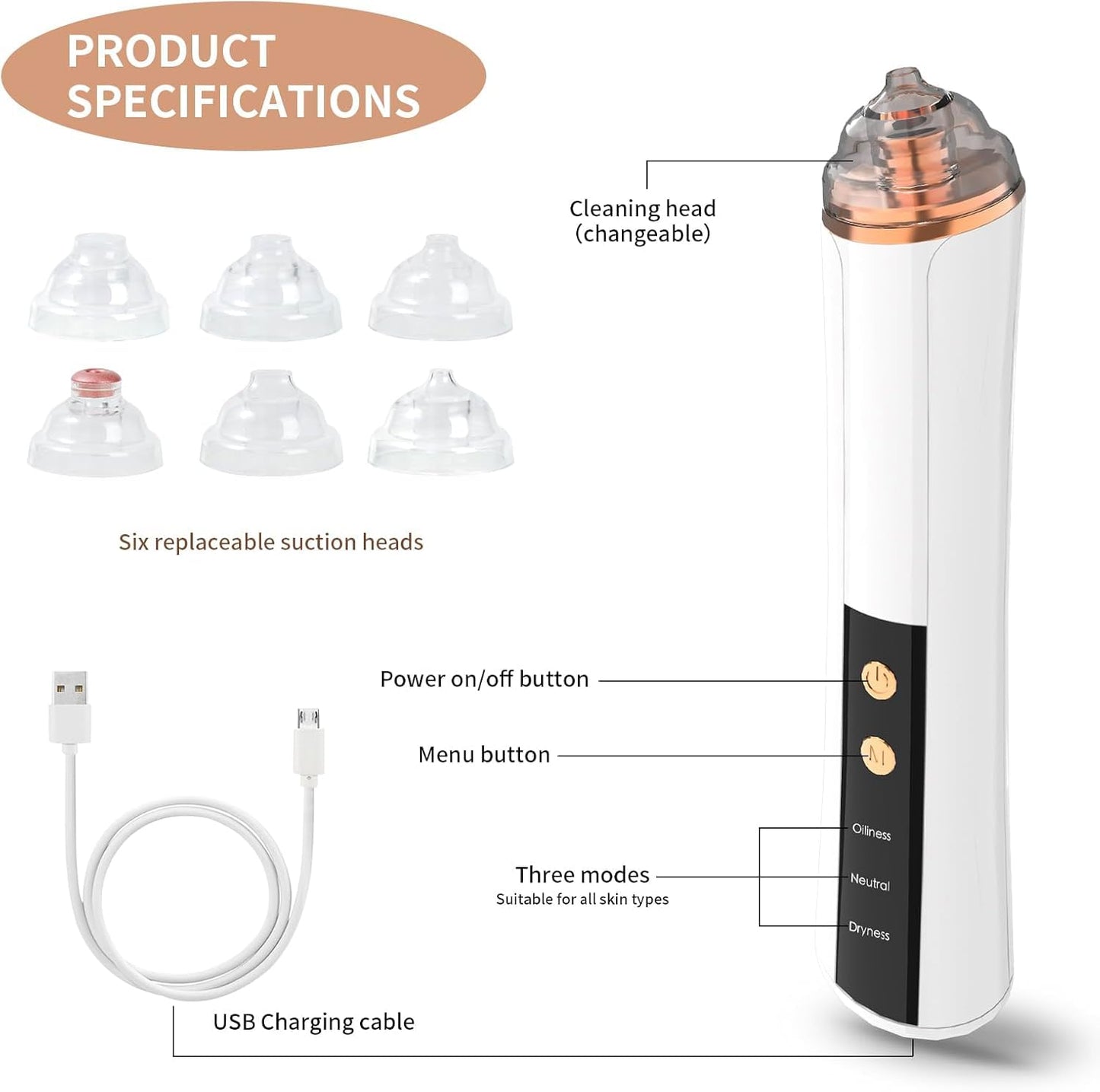 Blackhead Remover Pore Vacuum,Facial Pore Cleaner-6 Suction Power,3 Adjustable Suction Levels,USB Rechargeable Blackhead Vacuum Kit Electric Acne Extractor Tool for Women & Men