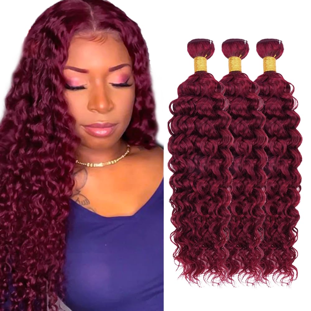 300g 30 32 34 inch 99j Water Wave Bundle Human Hair 99J Burgundy Bundles Human Hair Wine Red Water Wave Bundles for Women