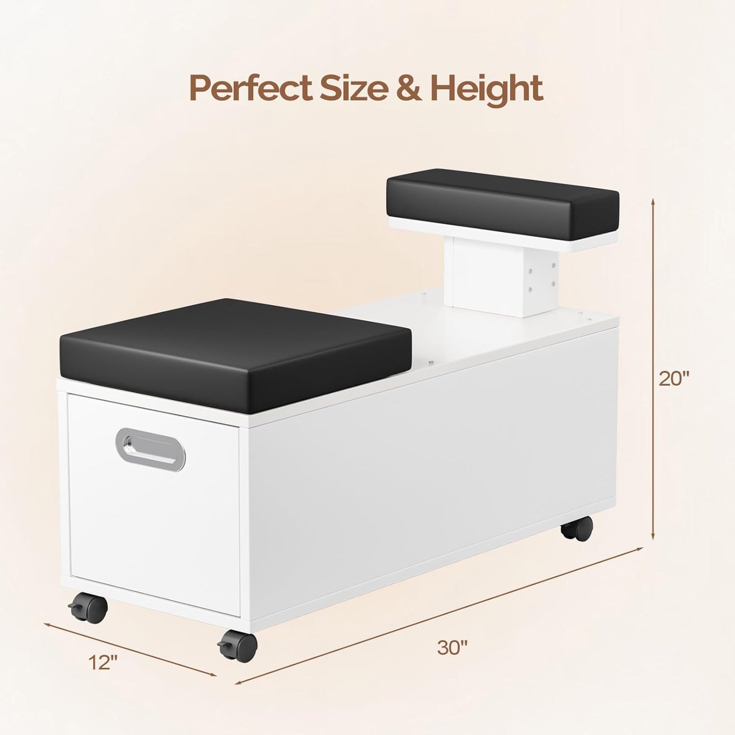 Pedicure Cart - OmySalon Foot Bath Trolley with Storage Drawer & Foot Rest | White Spa Chair with Locking Wheels