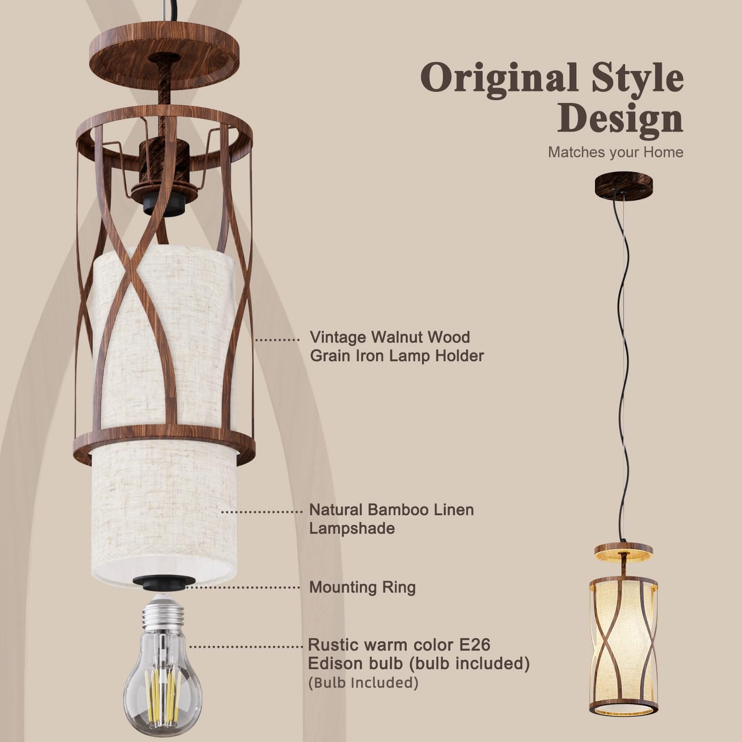 HYMELA N10-4-2 Farmhouse Pendant Lights Kitchen Island Adjustable Lengths Vintage Pendant Lighting Rustic Mini Ceiling Light Over Island for Bedroom Dining Room Hallway (Bulb Included)