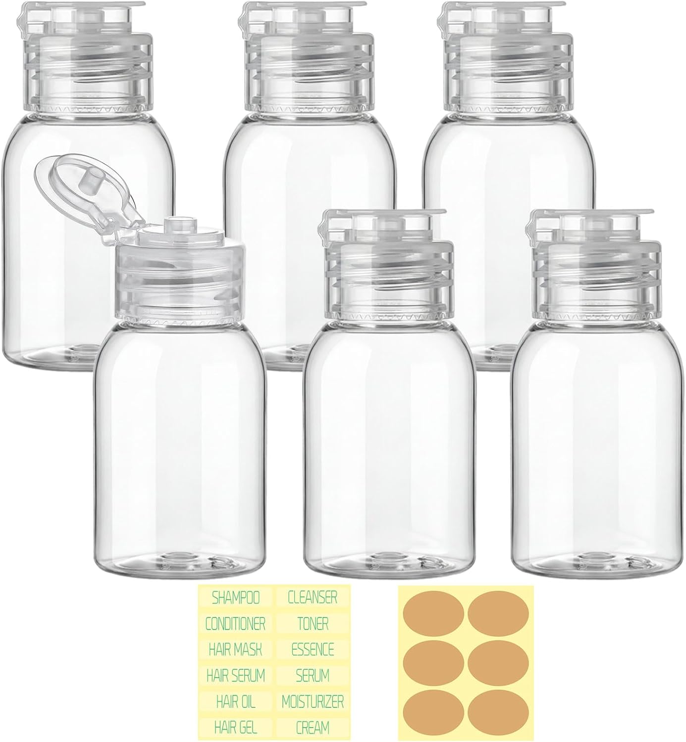 Travel Bottles for Toiletries - 6 Pack Leak Proof 2.2oz Containers | TSA Approved Squeeze Bottles for Shampoo & Conditioner