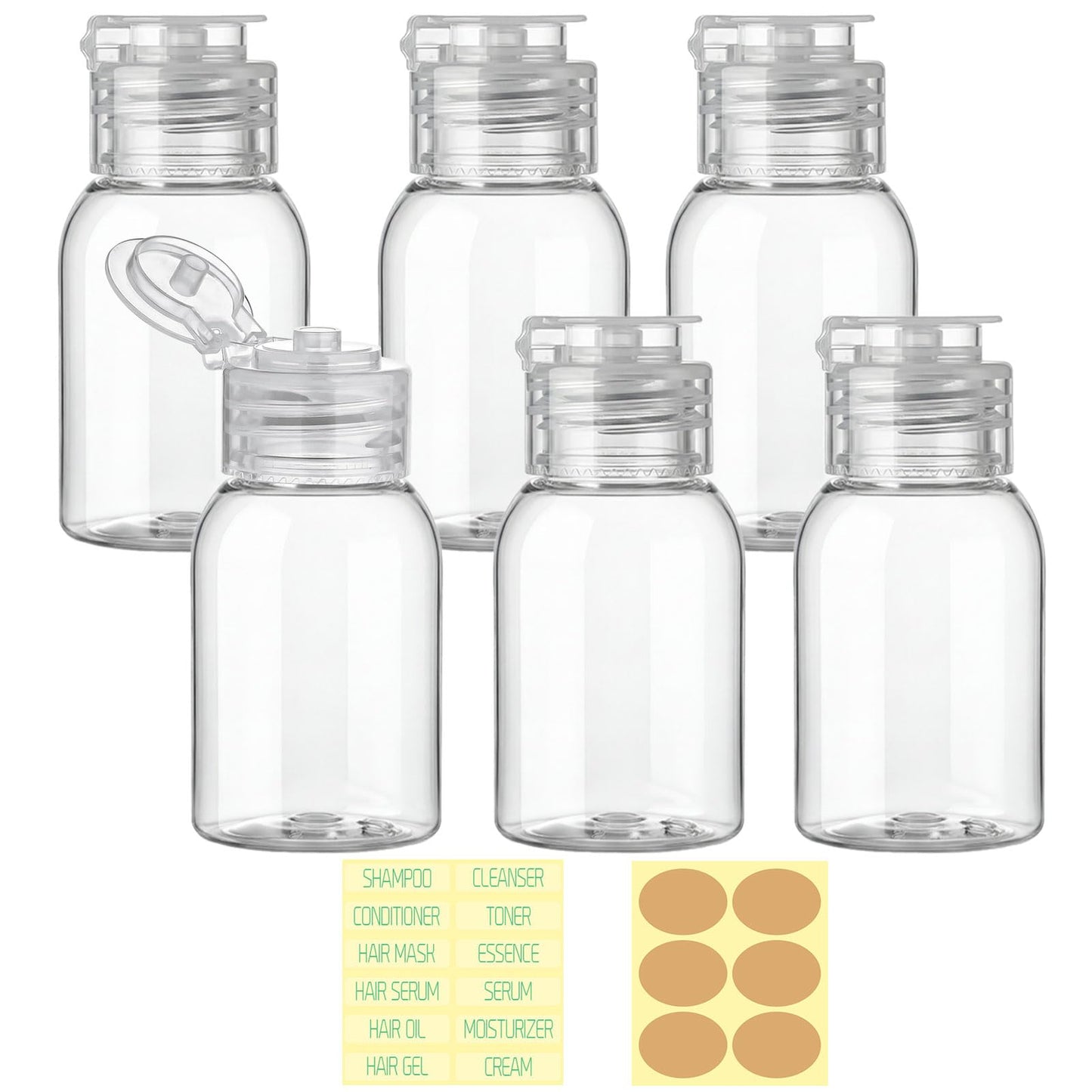 Decorniqu Travel Bottles for Toiletries 6 Pack 2.2oz/65ml Leak Proof Travel Size Toiletries Wide Mouth Containers TSA Approved Squeeze Bottles with Flip Cap for Shampoo Conditioner Body Wash(Clear)