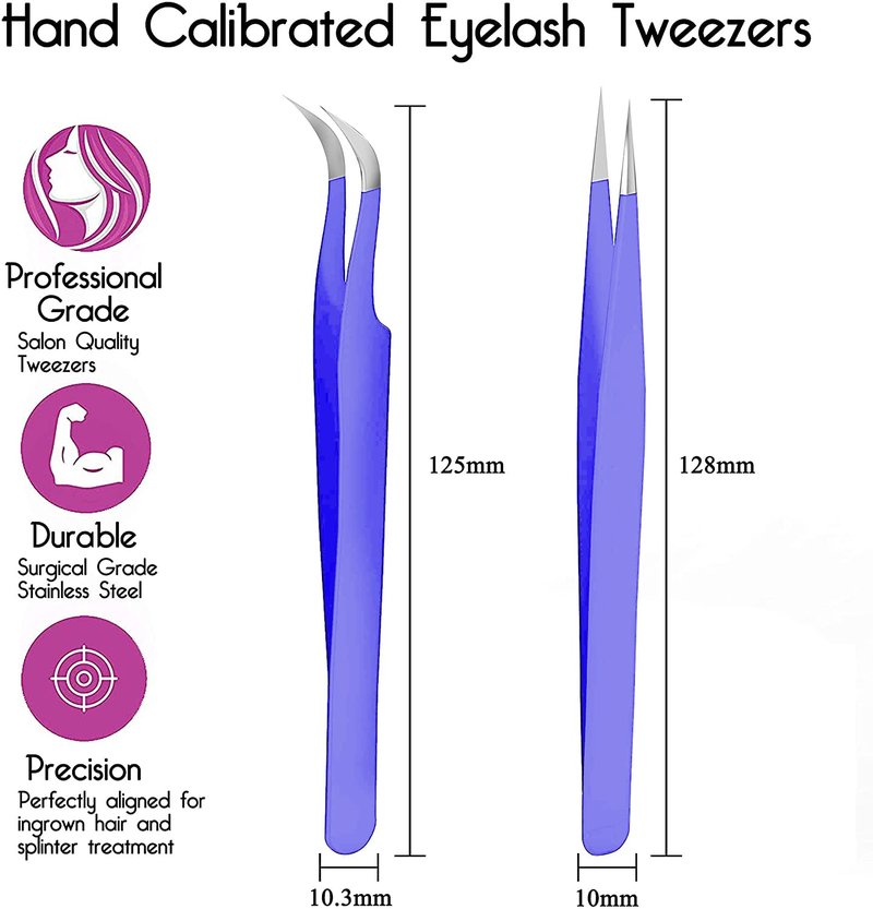 SIVOTE Eyelash Extension Tweezers for Classic & Volume Lashes, 2-Pack, Purple