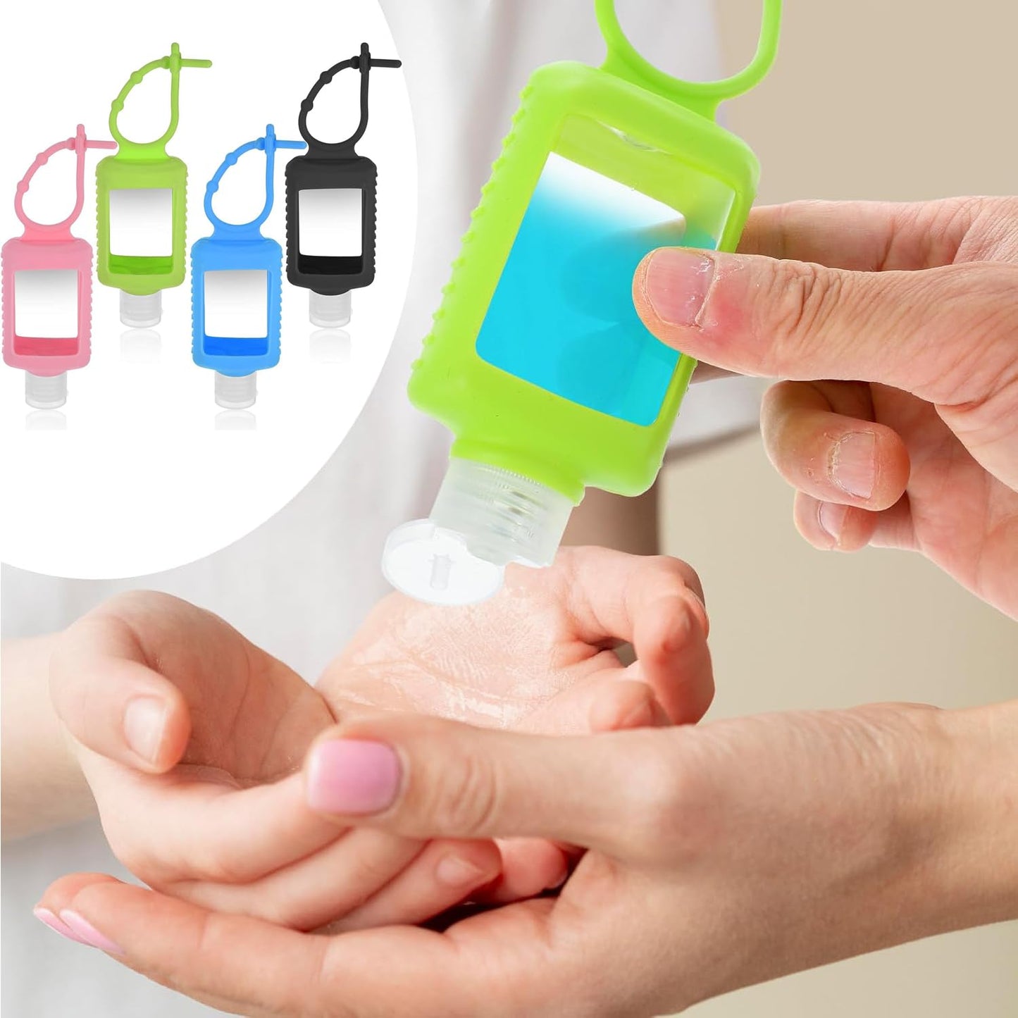 Mezeic 4 Pack Travel Bottles, Hand Sanitizer Holder Empty Travel Size 2oz/60ml Leakproof Refillable Containers Portable Keychain Bottles with Detachable Silicone Case