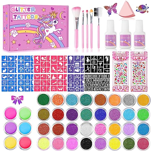 38-Color Temporary Glitter Tattoo Kit for Kids & Adults