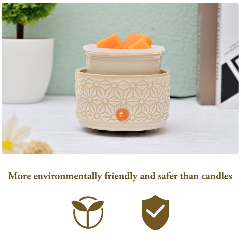 ASAWASA Candle Wax Melt Warmer with 1 pc Silicone Liner,Ceramic Wax Warmer,3-in-1 Candle Wax Melter and Fragrance Warmer for Warming(White Hexagon Pattern)