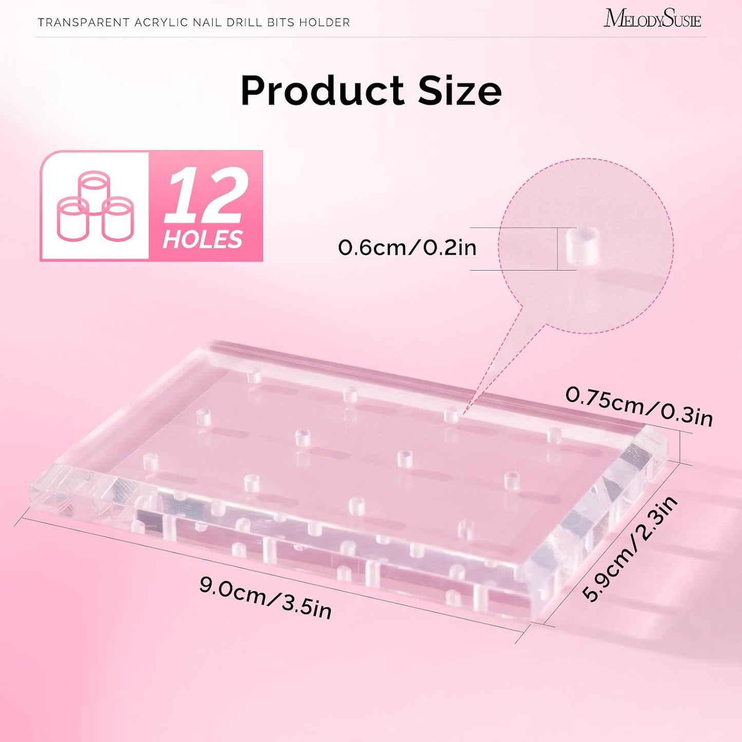 Nail Drill Bits Holder - 12-Hole Acrylic Organizer for Salon & Home | Sturdy Rectangular Design