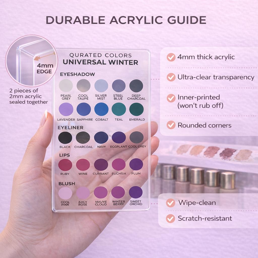 Qurated Colors Universal Autumn Makeup Color Guide – Eyeshadow, Lip, Blush & Eyeliner Palette Reference Card – Acrylic Seasonal Color Tool (Autumn)