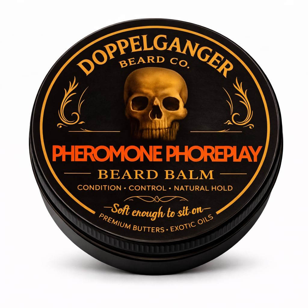 Beard Balm & Butter Hybrid – Softens Like a Butter & Tames Flyaways – Light Hold, Non-Greasy, Softens Coarse Beards, Bold Long-Lasting Scents, Paraben Free (Pheromone Phoreplay)