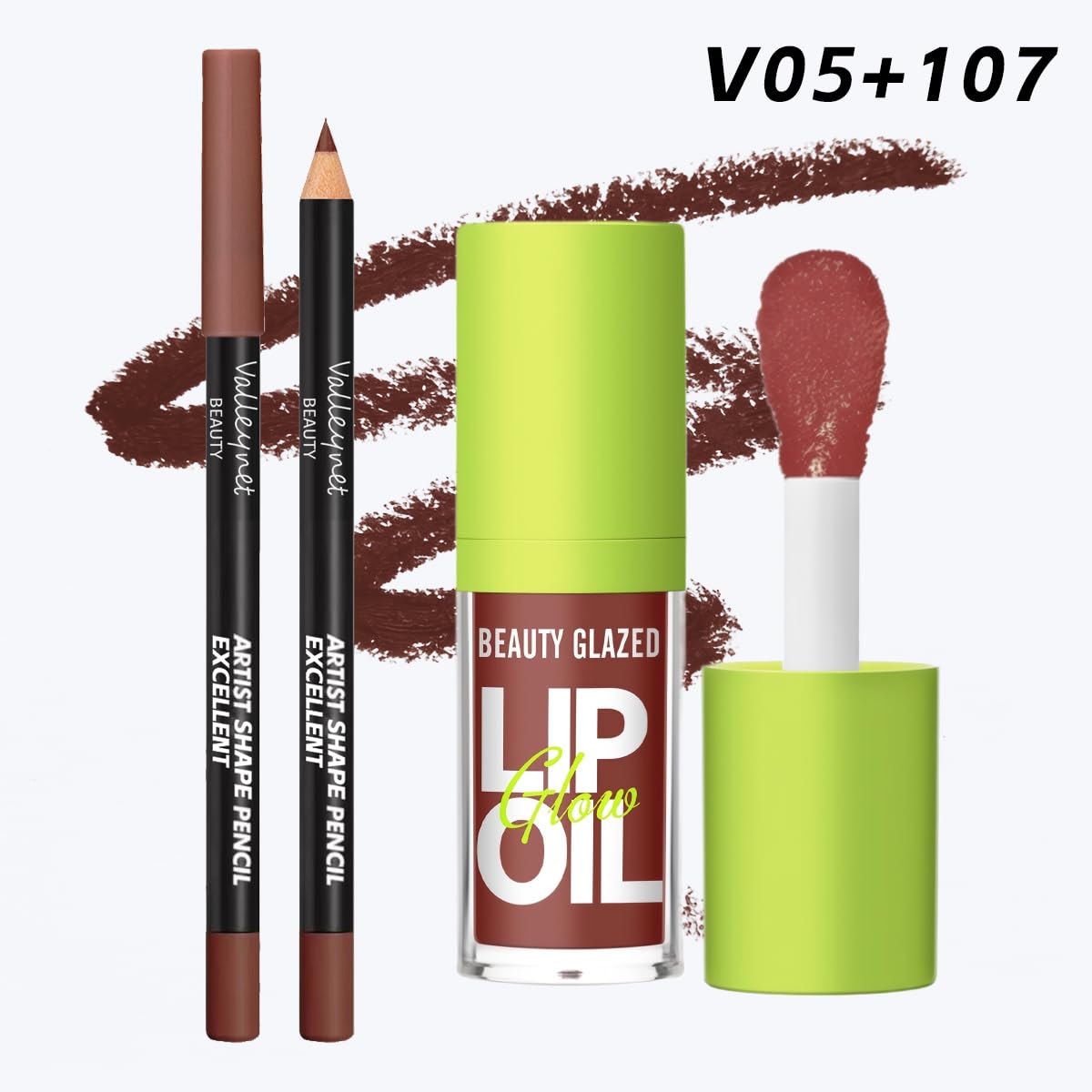 2Pcs Lip Gloss & Lip Liner Set – Cocoa Brown, 90s Ombre Lips, Retro Gradient Lip, Plumping Effect, Full Volume Lips, High Shine Gloss, Viral Lip Combo, Fuller Looking Lips, Glassy Lip Look (#V05+107)