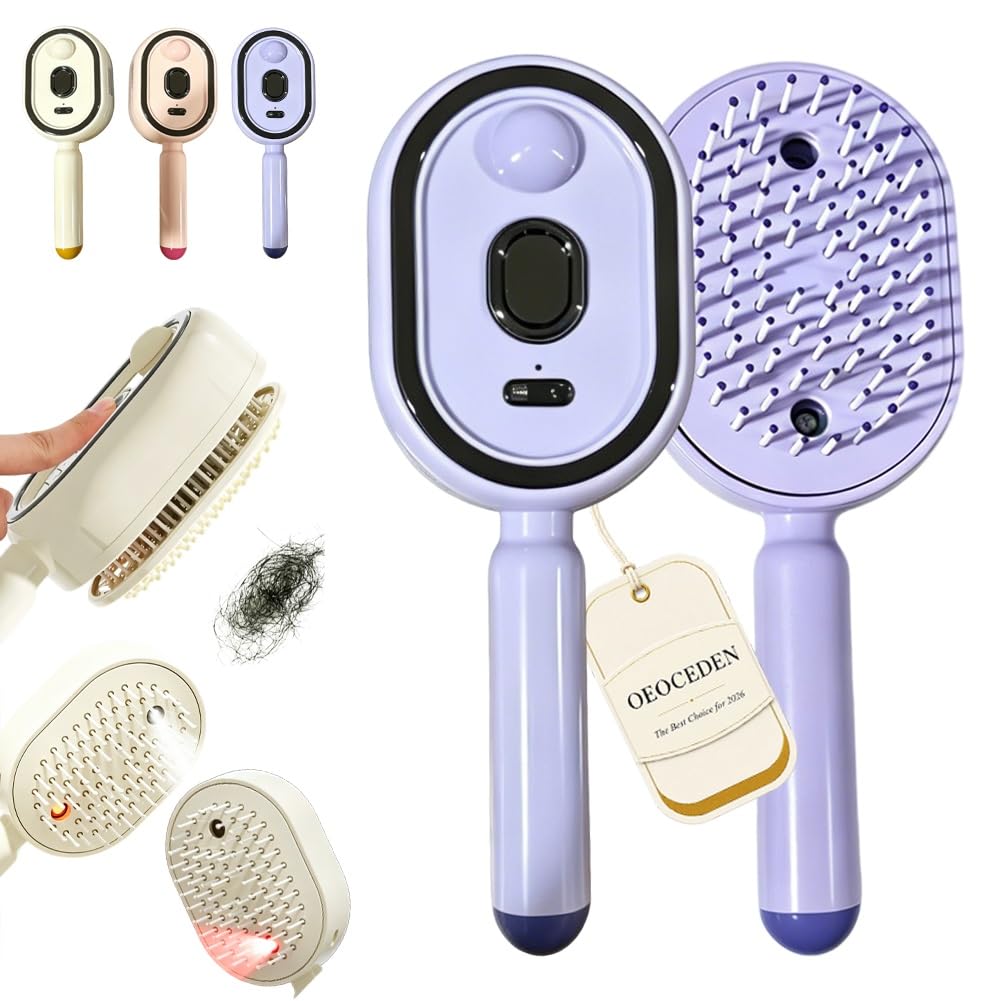Electric Spray Massage Hair Brush 3 In 1 Self Cleaning Steaming Air Cushion Comb Mist Spraying Water Steam Handheld Hairbrush Steamer Liquid Misting Built Essential Oil Mister Wet Frizz