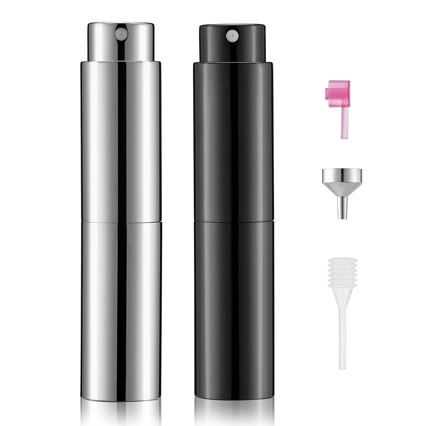 8ML Atomizer Perfume Spray Bottle - Travel-Friendly Empty Cologne Dispenser | Glossy Black & Silver (2 Pack)