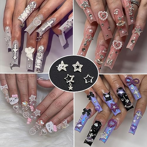 30PCS Star Nail Charms - 3D Silver Pentagram Nail Art Gems