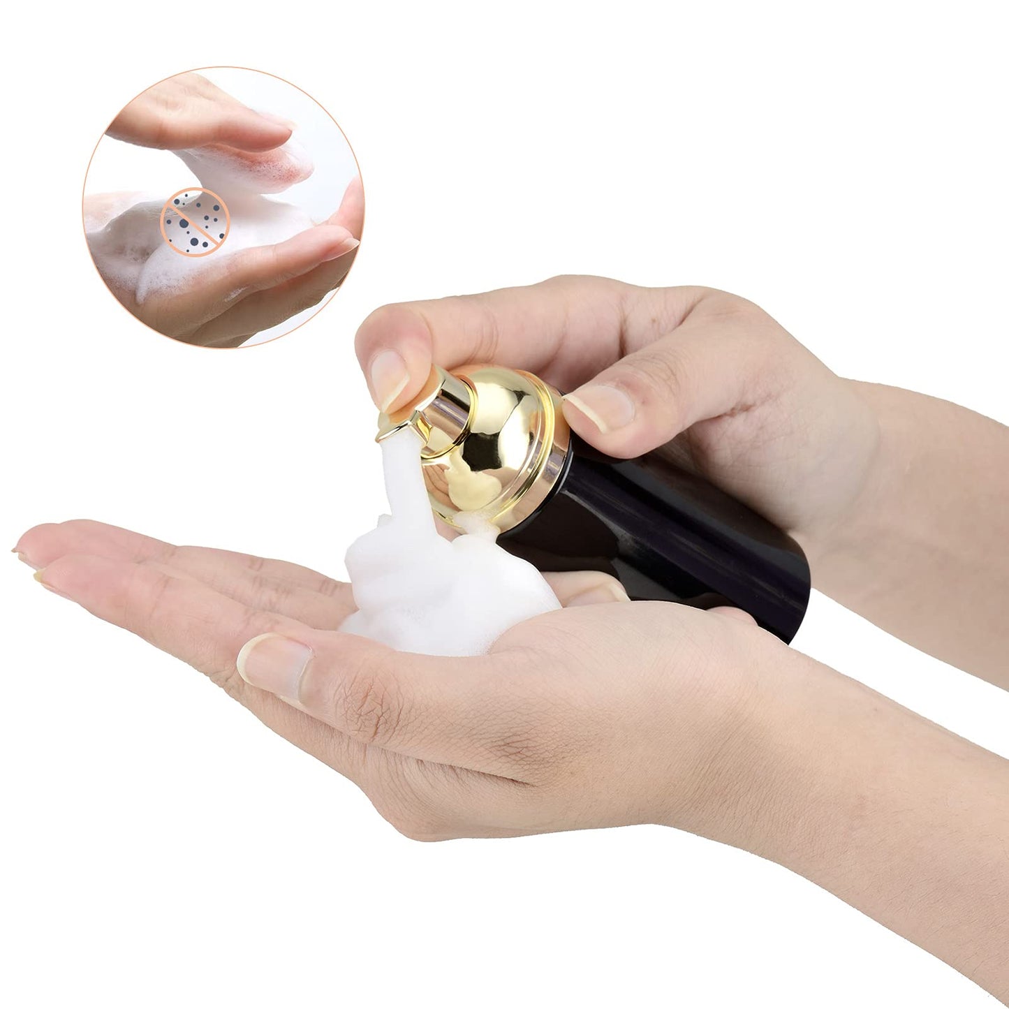 Owlyee Travel Foam Pump Bottle - 2oz Small Size Foaming Hand Soap Dispenser - Mini Portable Mousse Lash Shampoo Kit Container for Hair - Empty Leak Proof Plastic Gold&Black Foamer 30Pack