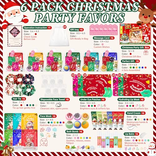 60Pcs Christmas Spa Party Supplies Set - Red Spa Day Kits