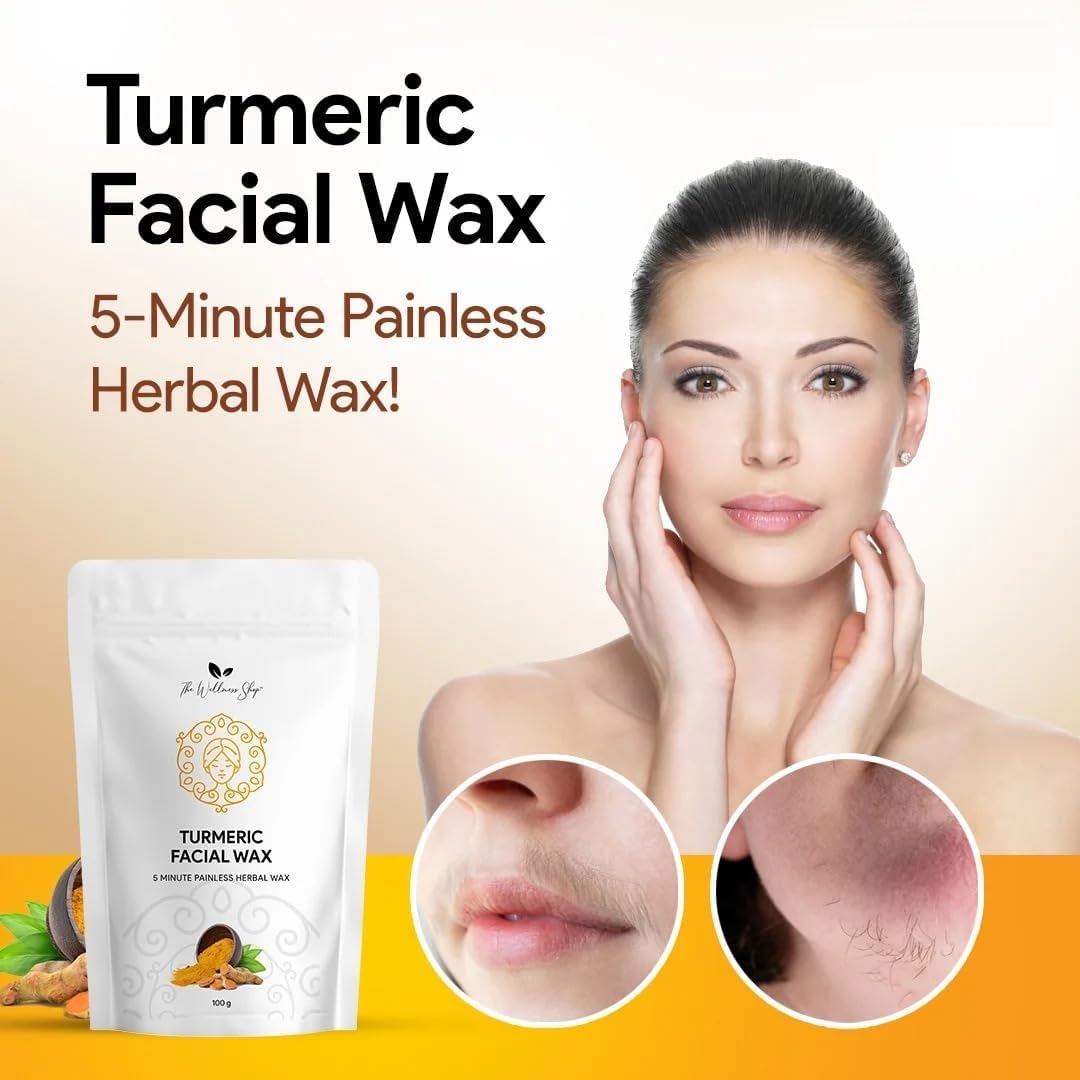 THRU Turmeric Facial Wax Powder, 5 min Painless Natural Face Hair Removal Waxing Powder, Easy to use at home, No chemicals - No Irritation, No Skin rashes (100g)