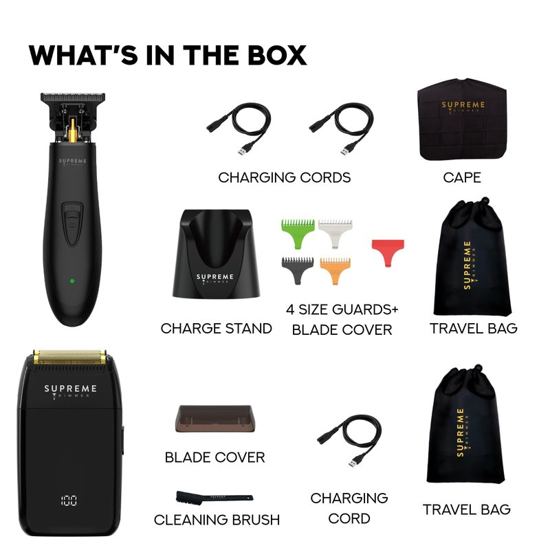 Supreme Trimmer T-Fader Foil Shaver | 120 Min Run Time USB-C Electric Razor | Waterproof IPX6 Shaver for Barber or Home Use | STF501