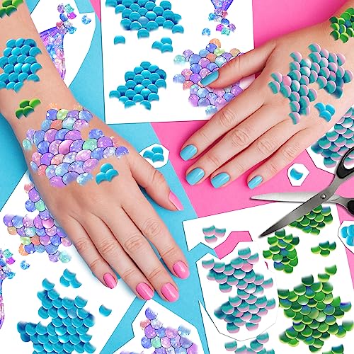 Halloween Mermaid Scale Temporary Tattoos Stickers – 12 Sheets for Mermaid & Ocean Party Decor