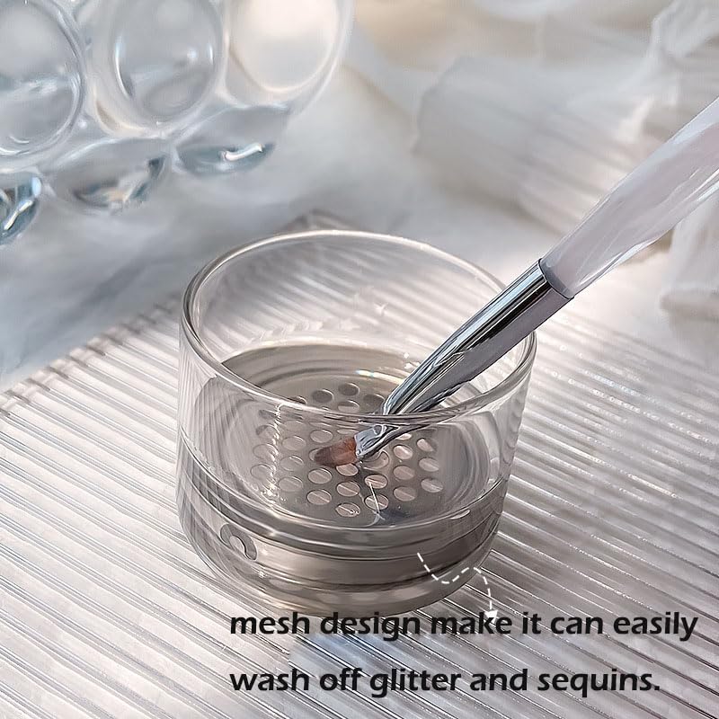KACHIMOO Nail Brush Cleaning Cup with Lid & Stainless Steel Filter