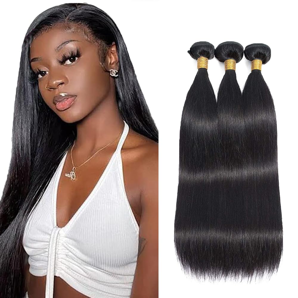 24 26 28 Inch Straight Bundles Human Hair Black Human Hair Bundles Straight Color 1B Bundle Unprocessed Natural Black Bundle 150g