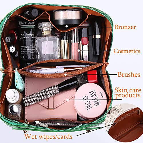 Cessfle Large Capacity Travel Cosmetic Bag - Green Waterproof Makeup Organizer