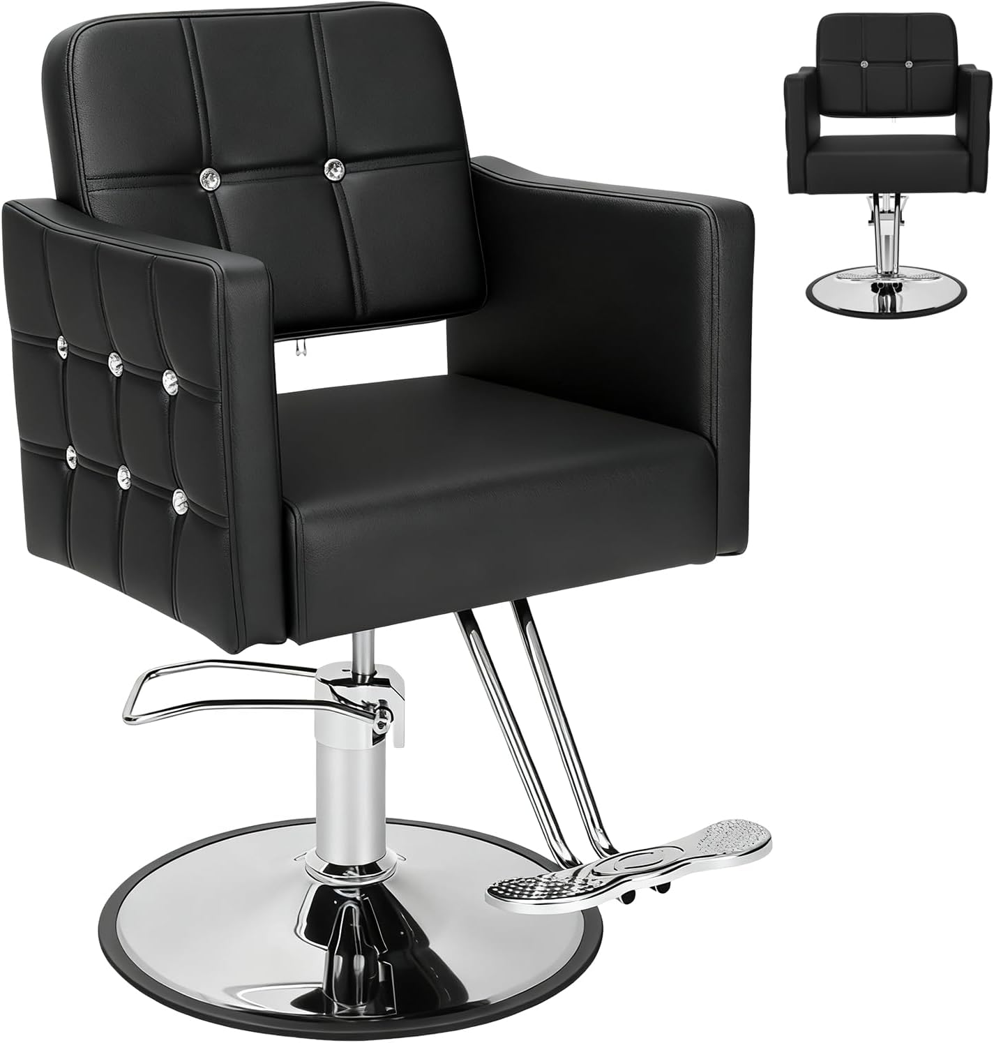 Reclining Salon Barber Chair - 360° Swivel, Adjustable Height, Heavy Duty Hydraulic | Matte Black