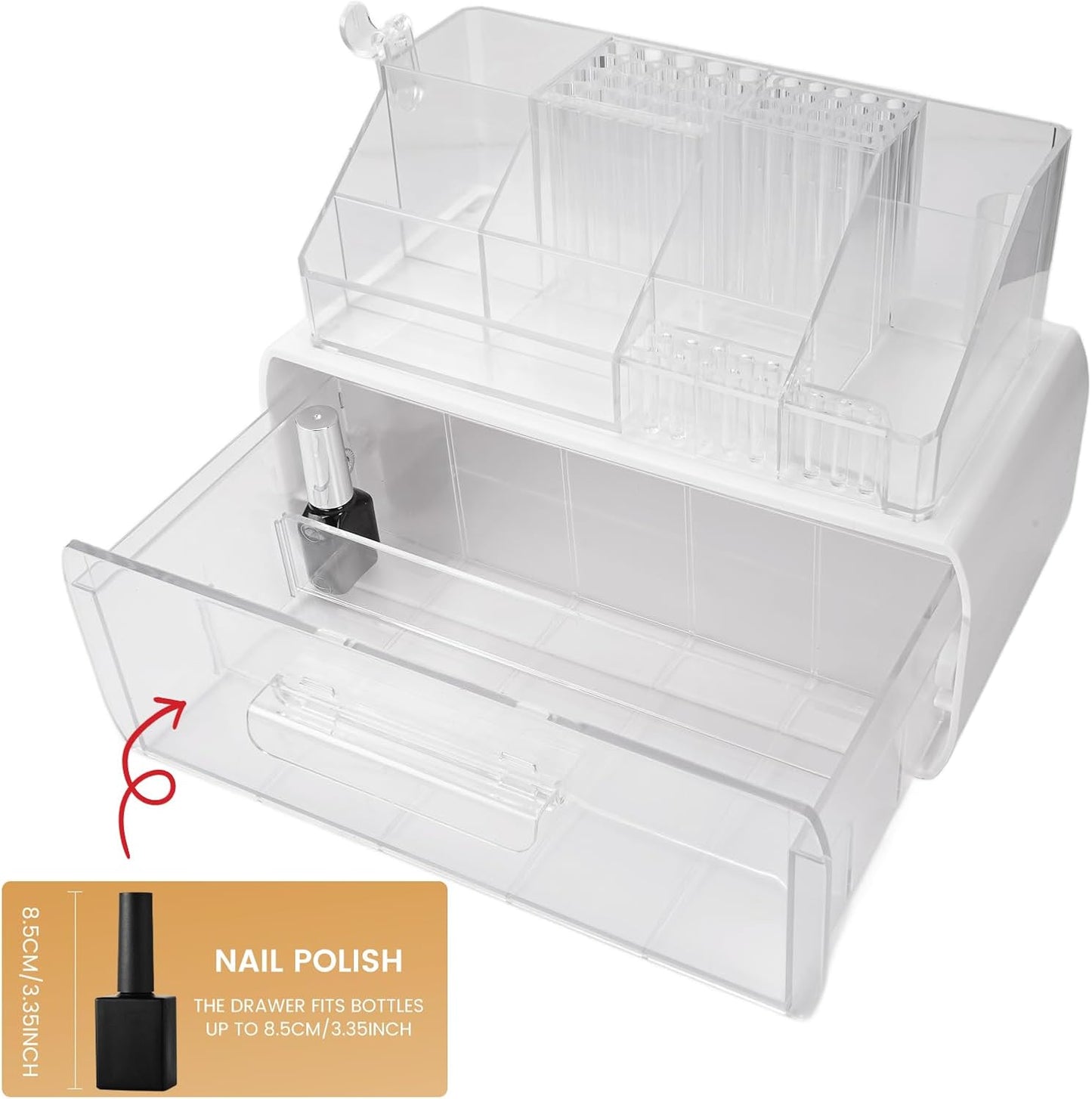 Nail Tech Organizer Case - 2-Layer Storage for Nail Polish & Drill Bits | Clear Design