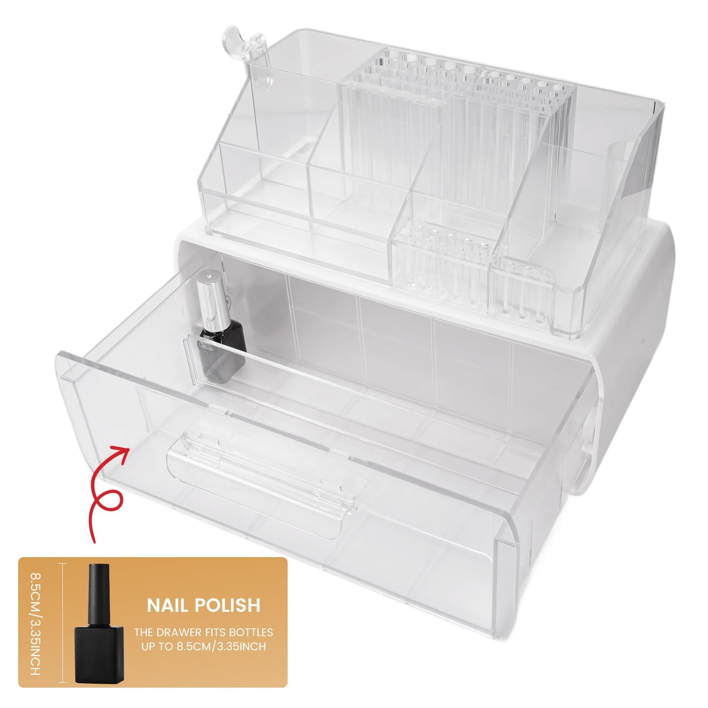 2-Tier Nail Tech Desk Organizer with Drawer for Polish, Brushes, Drill Bits