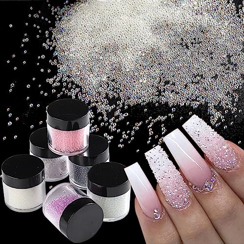 6 Bottles Pixie Crystals for Nail Art - Holographic Caviar Beads