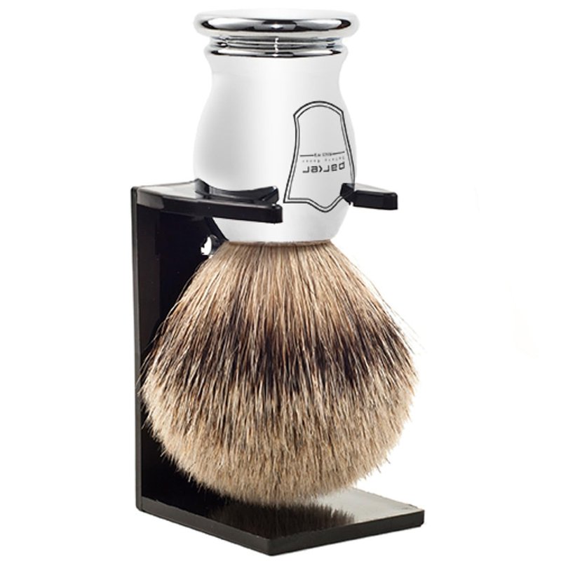 Parker 100% SILVERTIP Badger Shaving Brush – Chrome Handle & Stand – Premium 3-Band Badger Bristles for Smooth, Luxurious Lather