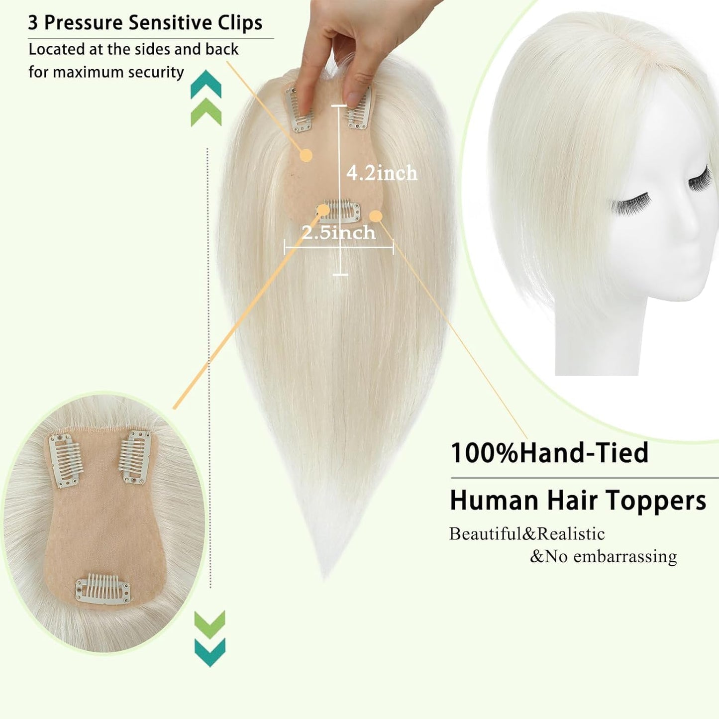 OLLAVO Hair Toppers for Women Real Human Hair, 360°3D Bangs Clip Human Toppers for Women with Thinning hair Realistic Scalp Line (60#, 3D Side Bangs (11 * 7))