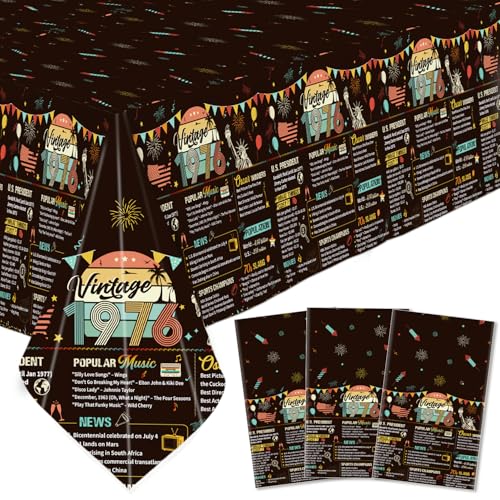 Vintage 50th Birthday Tablecloth Set - 3 Disposable Covers