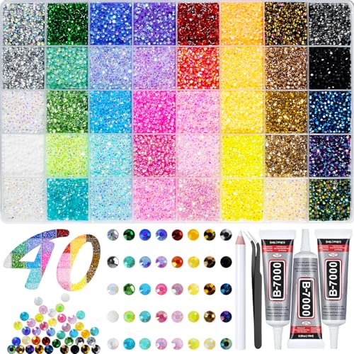 50000+Pcs Resin Jelly Rhinestones for Bedazzling Kit, 3mm Multicolor Flat Back Gems Bedazzler Kit with 3Pcs 10ml B7000 Jewelry Glue, Colorful Bulk Jewels for Diamond Nail Art