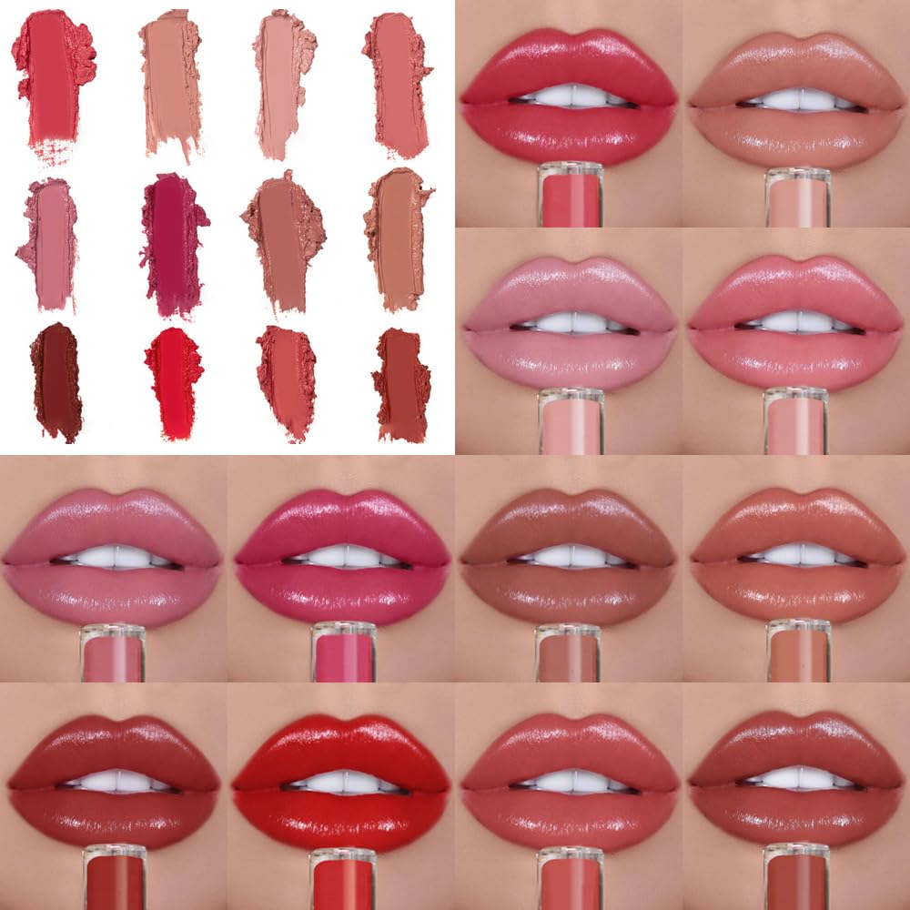 Long Lasting Cream Texture Lipstick - 12 Vibrant Colors | Hydrating Velvet Lip Makeup