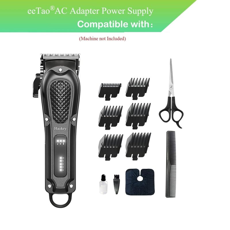 eeTao AC/DC Adapter Charger Compatible with Haokry Cordless&Corded Barber Hair Clipper Hair Cutting & Grooming Rechargeable Lithium-ion Battery Pack Beard Electric Trimmer Power Supply (USB Cable)