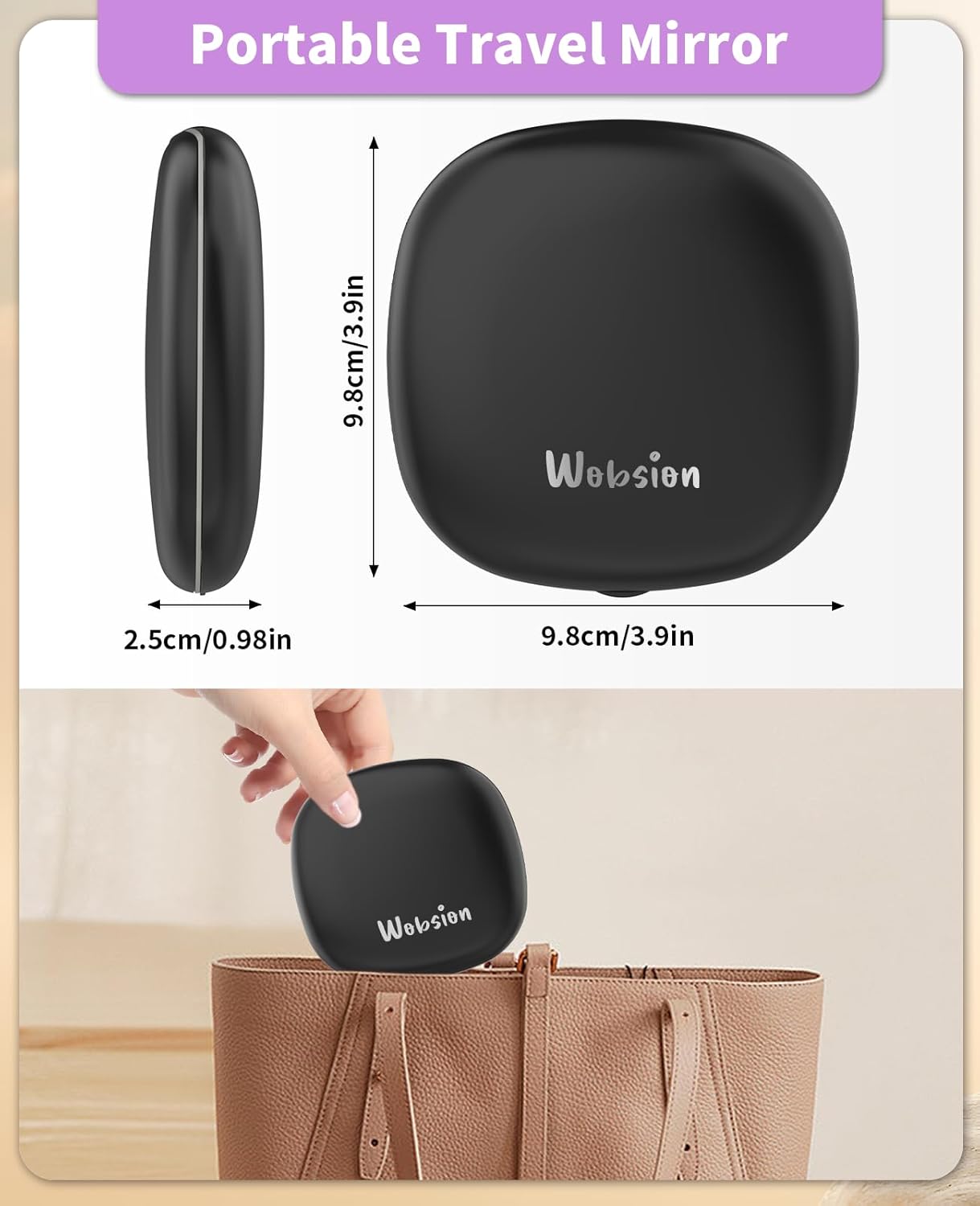 Rechargeable Lighted Travel Makeup Mirror - 1x/10x Compact Magnifying | Portable 4-Inch Black
