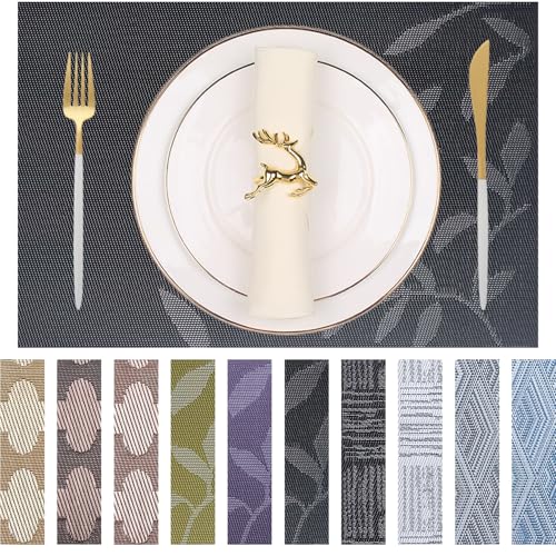 Panda Palm Heat-Resistant Vinyl Placemats Set of 8 - Black