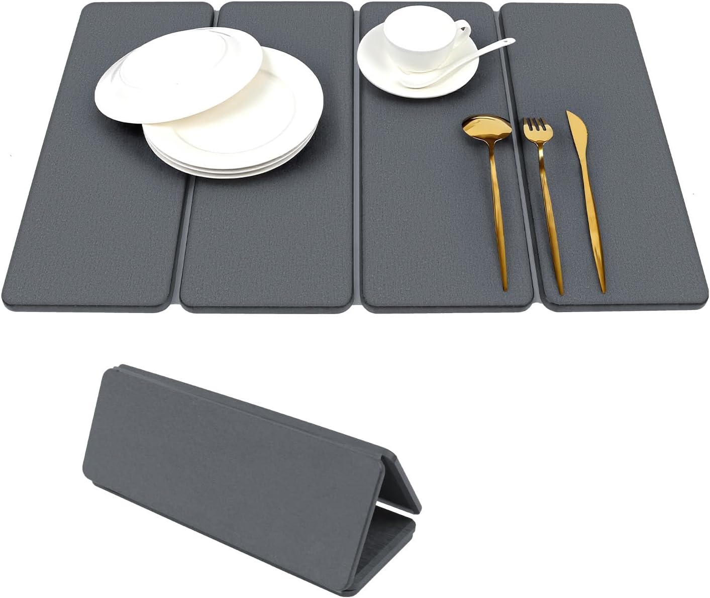 Stone Drying Mat - Quick Dry Diatomaceous Earth Dish Mat for Kitchen | 16" x 12" Foldable Pad