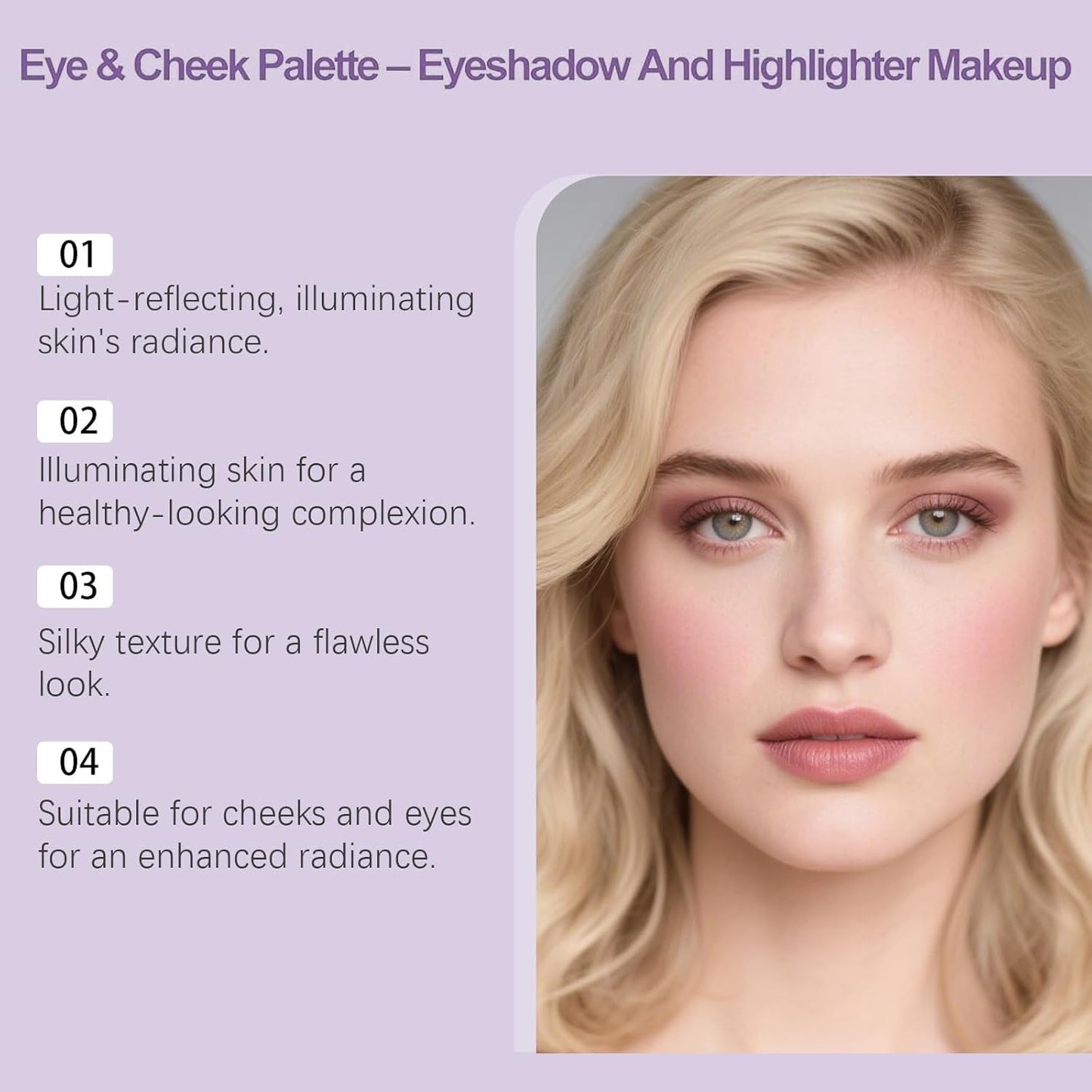 Eye & Cheek Palette, Eyeshadow and Highlighter Makeup, Multifunctional Makeup Palettes Contour Kit for Women, Natural Glow Contour Powder, 4-In-1Makeup Palettes Kit