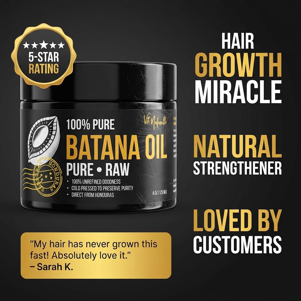 Batana Oil for Hair Growth - Raw Unrefined Natural Moisturizer | Cold-Pressed from Honduran Palm Nut - 4 oz