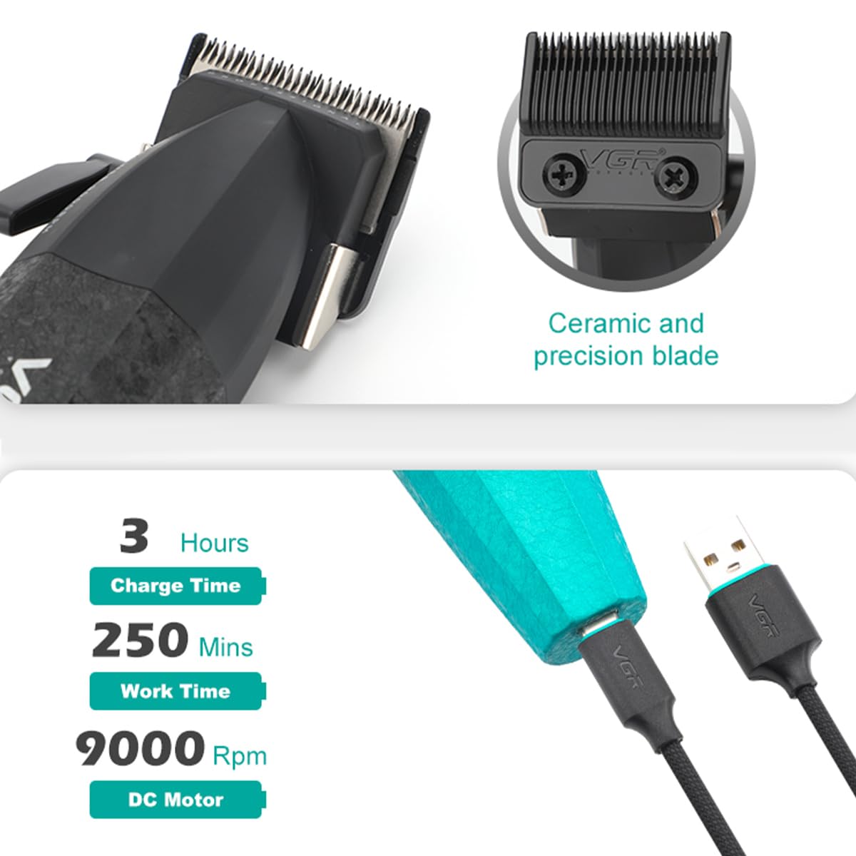 VGR 640S3 Professional 3 in 1 Hair Cutting Kit, 9000RPM Hair Clippers for Men Professional Hair Trimmer & Foil Shavers Set, Cordless Mens Barber Combo for Home, for Him(Green)
